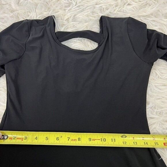 Pine Womens Fit & Flare Skater Black Stretch Midi Dress Size Large Open Back - Picture 7 of 11